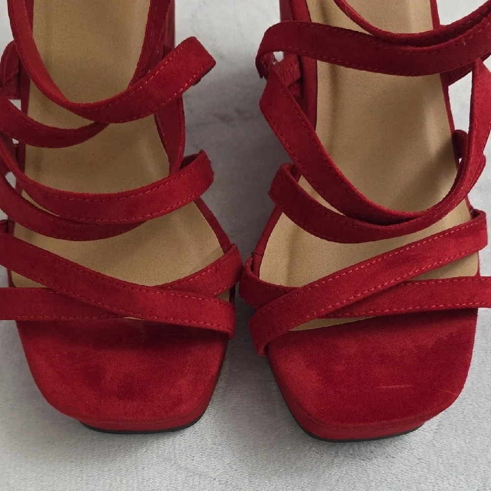 Torrid Red Strappy Platform Wedge Heels Size 10WW Wide Ankle Strap Sandals